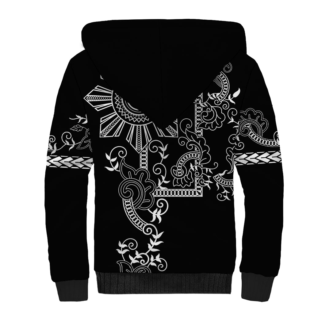 Filipino Sun Tribal Tattoo Sherpa Hoodie Philippines Inspired Barong Simple Black - Wonder Print Shop