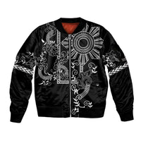 Filipino Sun Tribal Tattoo Sleeve Zip Bomber Jacket Philippines Inspired Barong Simple Black - Wonder Print Shop