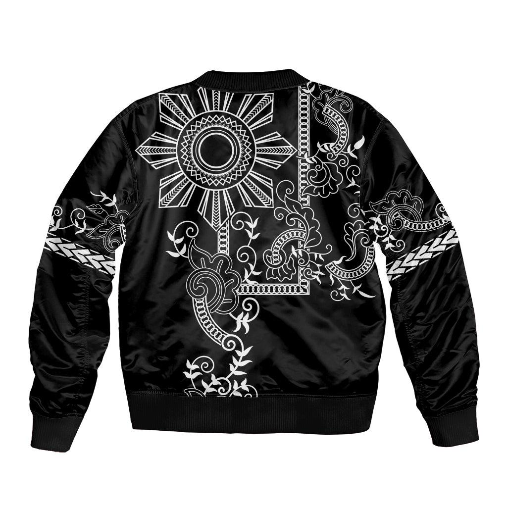 Filipino Sun Tribal Tattoo Sleeve Zip Bomber Jacket Philippines Inspired Barong Simple Black - Wonder Print Shop