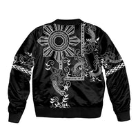 Filipino Sun Tribal Tattoo Sleeve Zip Bomber Jacket Philippines Inspired Barong Simple Black - Wonder Print Shop
