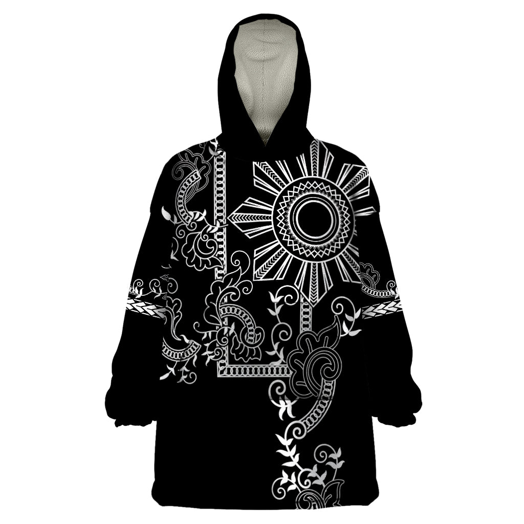 Filipino Sun Tribal Tattoo Wearable Blanket Hoodie Philippines Inspired Barong Simple Black - Wonder Print Shop