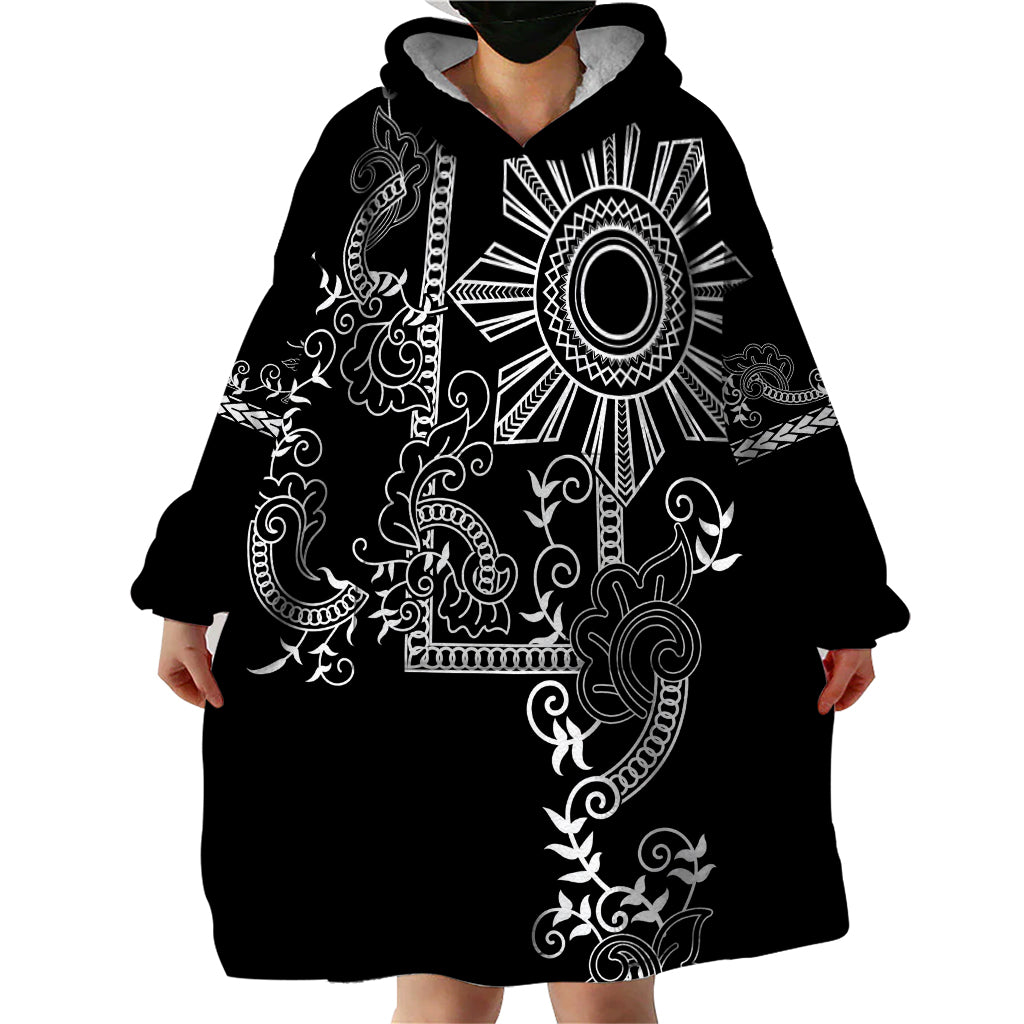 Filipino Sun Tribal Tattoo Wearable Blanket Hoodie Philippines Inspired Barong Simple Black - Wonder Print Shop