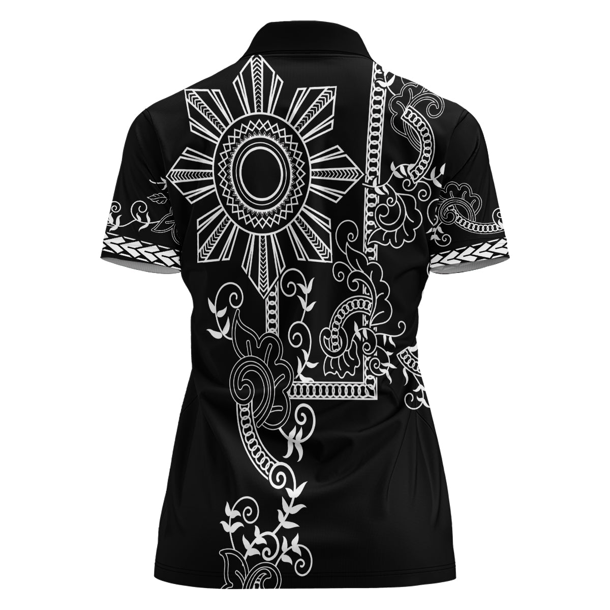 Filipino Sun Tribal Tattoo Women Polo Shirt Philippines Inspired Barong Simple Black - Wonder Print Shop