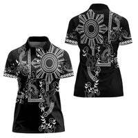Filipino Sun Tribal Tattoo Women Polo Shirt Philippines Inspired Barong Simple Black - Wonder Print Shop
