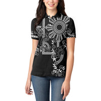 Filipino Sun Tribal Tattoo Women Polo Shirt Philippines Inspired Barong Simple Black - Wonder Print Shop