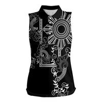 Filipino Sun Tribal Tattoo Women Sleeveless Polo Shirt Philippines Inspired Barong Simple Black - Wonder Print Shop