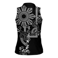 Filipino Sun Tribal Tattoo Women Sleeveless Polo Shirt Philippines Inspired Barong Simple Black - Wonder Print Shop