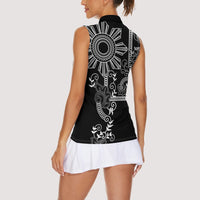 Filipino Sun Tribal Tattoo Women Sleeveless Polo Shirt Philippines Inspired Barong Simple Black - Wonder Print Shop