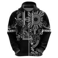 Filipino Sun Tribal Tattoo Zip Hoodie Philippines Inspired Barong Simple Black - Wonder Print Shop