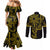 Filipino Sun Tribal Tattoo Couples Matching Mermaid Dress and Long Sleeve Button Shirt Philippines Inspired Barong Simple Gold