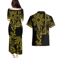 Filipino Sun Tribal Tattoo Couples Matching Puletasi and Hawaiian Shirt Philippines Inspired Barong Simple Gold LT9 - Wonder Print Shop