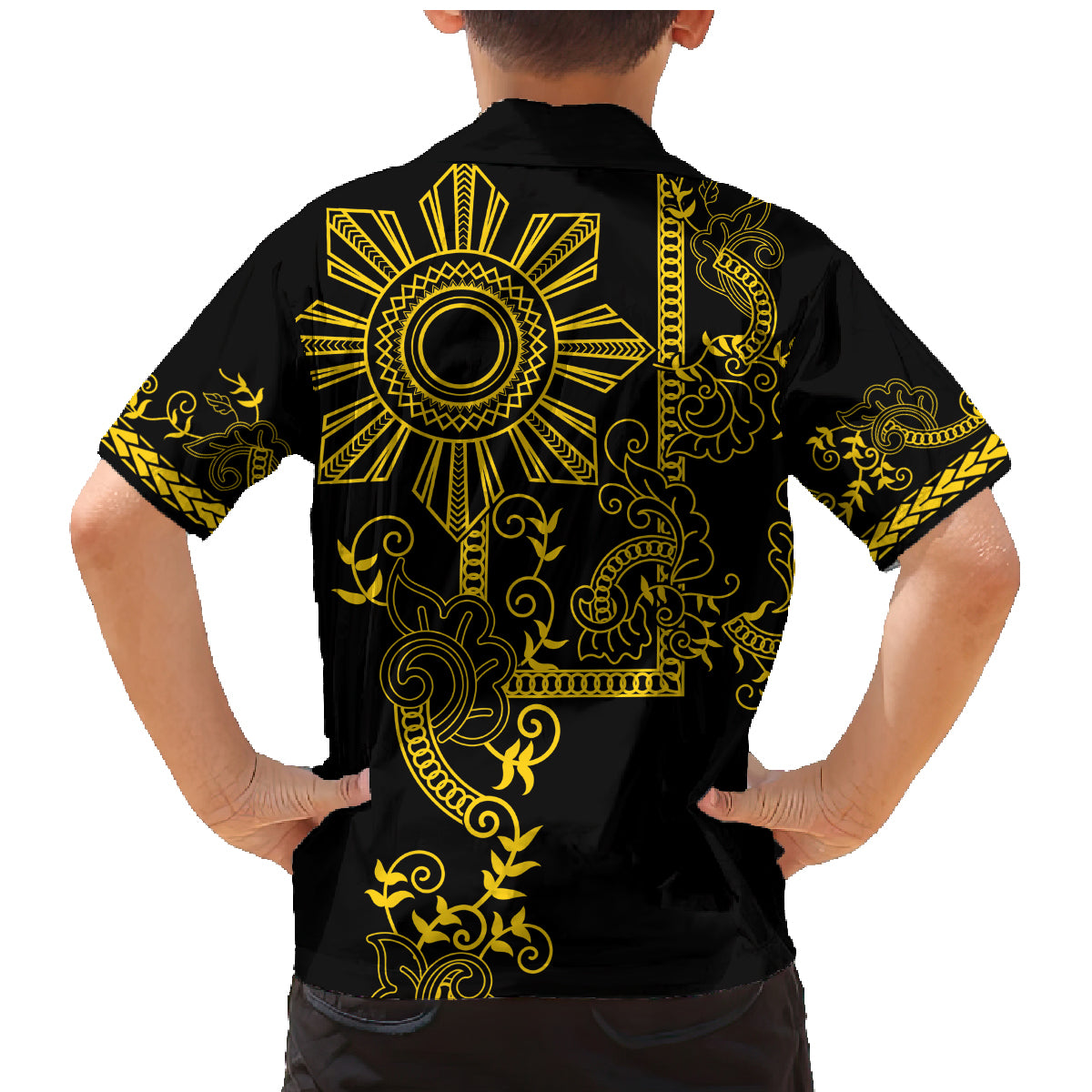 Filipino Sun Tribal Tattoo Family Matching Mermaid Dress and Hawaiian Shirt Philippines Inspired Barong Simple Gold LT9 - Wonder Print Shop