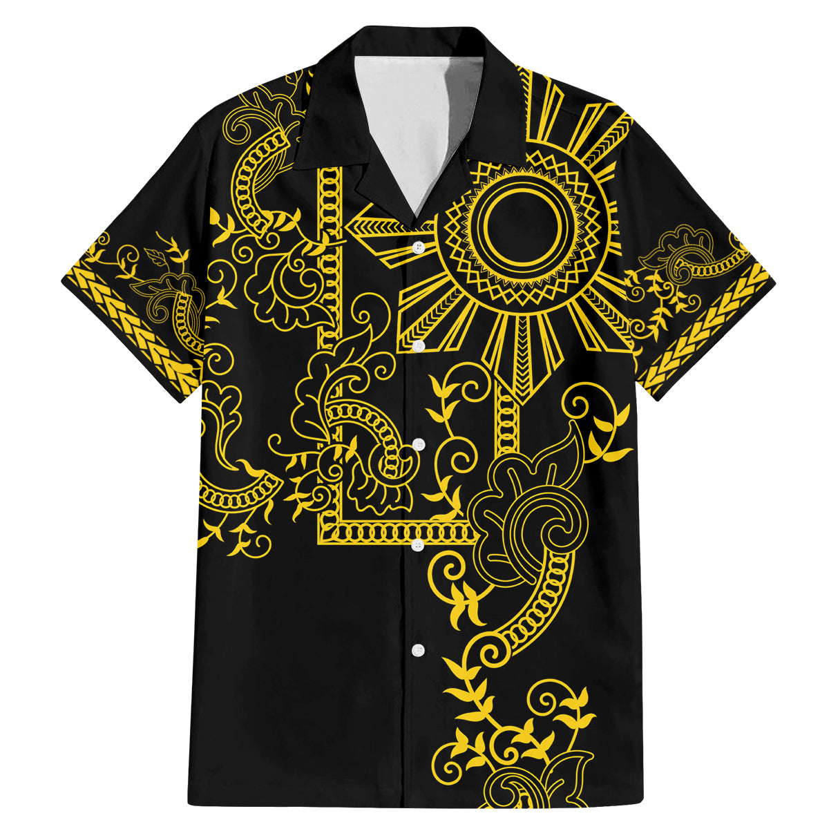 Filipino Sun Tribal Tattoo Family Matching Mermaid Dress and Hawaiian Shirt Philippines Inspired Barong Simple Gold LT9 - Wonder Print Shop