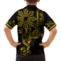 Filipino Sun Tribal Tattoo Family Matching Off The Shoulder Long Sleeve Dress and Hawaiian Shirt Philippines Inspired Barong Simple Gold - Wonder Print Shop
