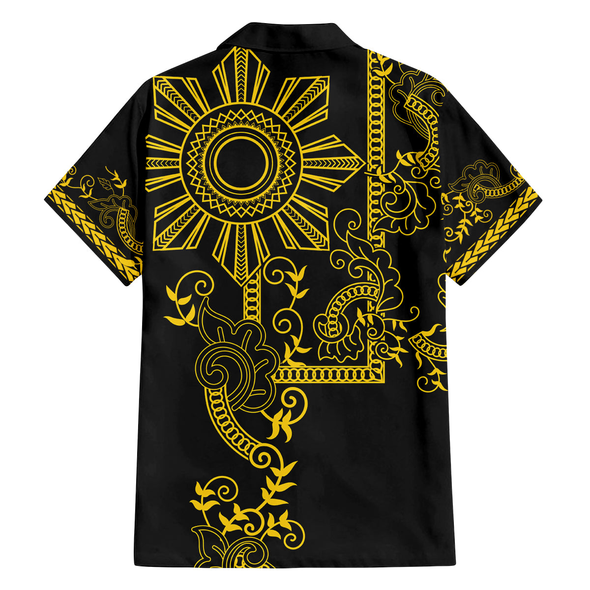 Filipino Sun Tribal Tattoo Family Matching Off Shoulder Maxi Dress and Hawaiian Shirt Philippines Inspired Barong Simple Gold LT9 - Wonder Print Shop