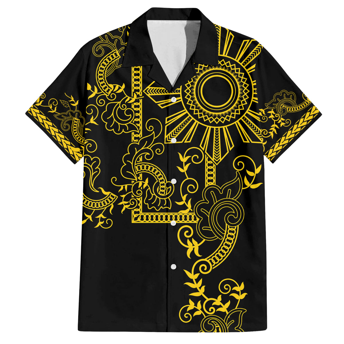 Filipino Sun Tribal Tattoo Family Matching Puletasi and Hawaiian Shirt Philippines Inspired Barong Simple Gold - Wonder Print Shop