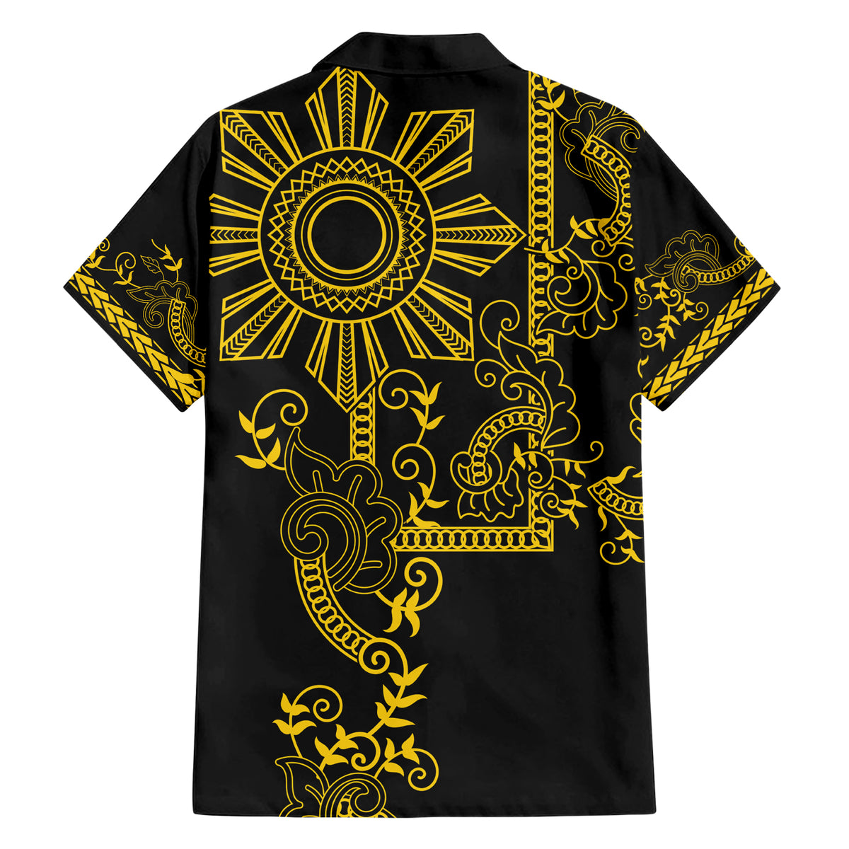 Filipino Sun Tribal Tattoo Family Matching Short Sleeve Bodycon Dress and Hawaiian Shirt Philippines Inspired Barong Simple Gold - Wonder Print Shop
