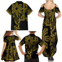 Filipino Sun Tribal Tattoo Family Matching Summer Maxi Dress and Hawaiian Shirt Philippines Inspired Barong Simple Gold - Wonder Print Shop