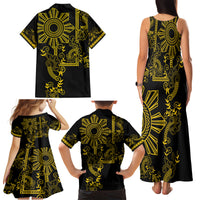 Filipino Sun Tribal Tattoo Family Matching Tank Maxi Dress and Hawaiian Shirt Philippines Inspired Barong Simple Gold - Wonder Print Shop