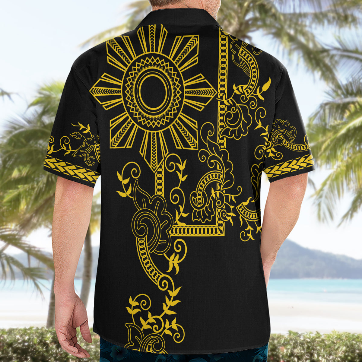 Filipino Sun Tribal Tattoo Hawaiian Shirt Philippines Inspired Barong Simple Gold - Wonder Print Shop