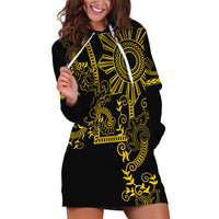 Filipino Sun Tribal Tattoo Hoodie Dress Philippines Inspired Barong Simple Gold - Wonder Print Shop
