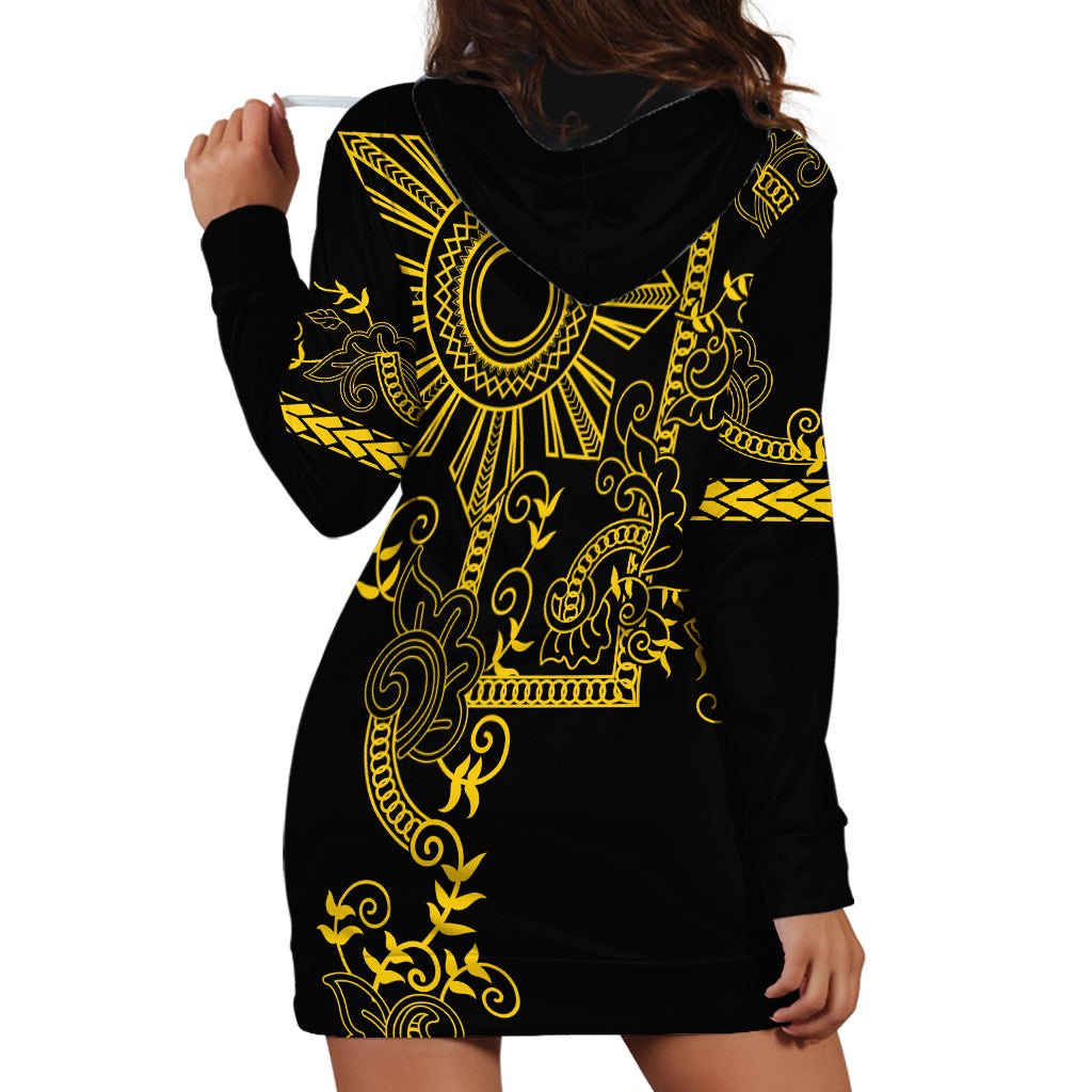 Filipino Sun Tribal Tattoo Hoodie Dress Philippines Inspired Barong Simple Gold - Wonder Print Shop