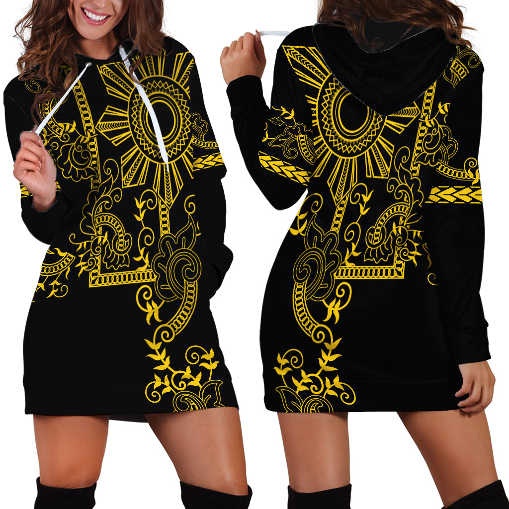 Filipino Sun Tribal Tattoo Hoodie Dress Philippines Inspired Barong Simple Gold - Wonder Print Shop