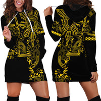 Filipino Sun Tribal Tattoo Hoodie Dress Philippines Inspired Barong Simple Gold - Wonder Print Shop