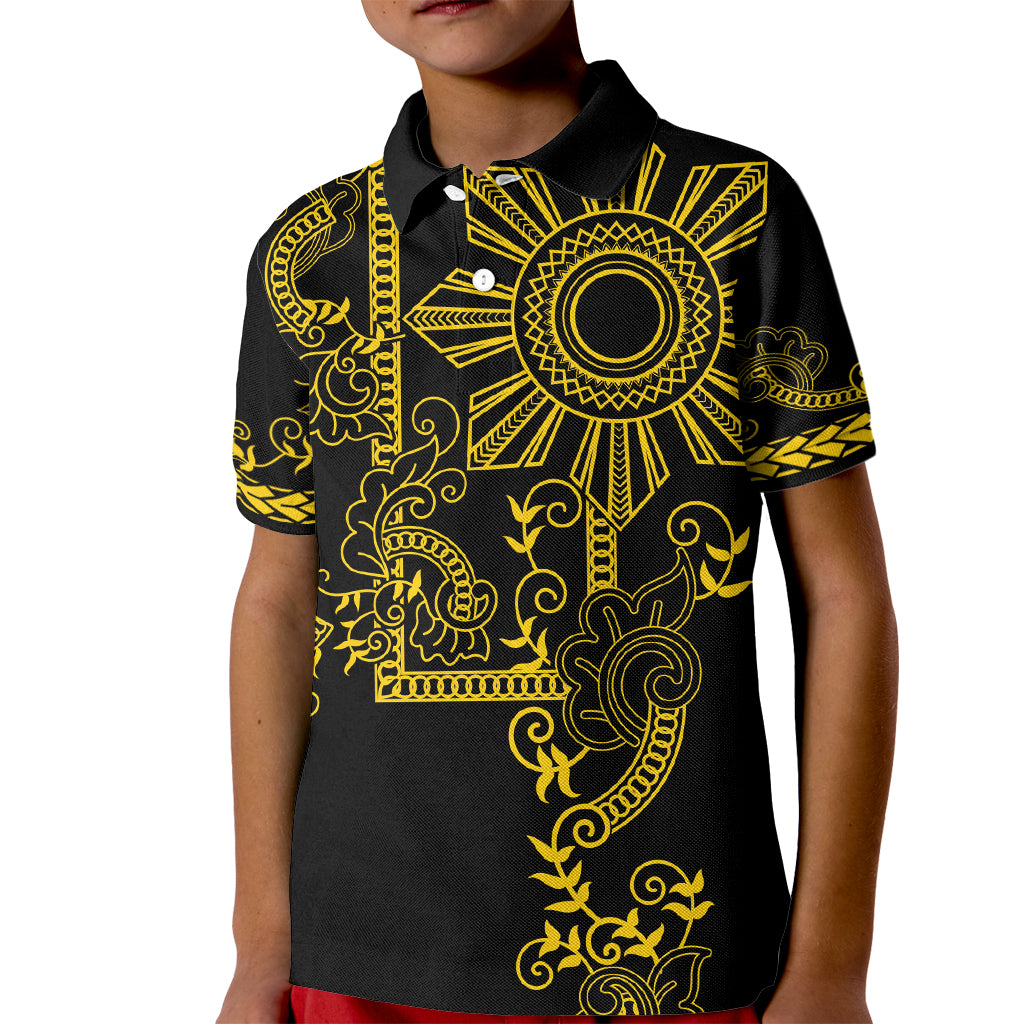 Filipino Sun Tribal Tattoo Kid Polo Shirt Philippines Inspired Barong Simple Gold - Wonder Print Shop