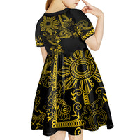 Filipino Sun Tribal Tattoo Kid Short Sleeve Dress Philippines Inspired Barong Simple Gold - Wonder Print Shop