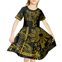 Filipino Sun Tribal Tattoo Kid Short Sleeve Dress Philippines Inspired Barong Simple Gold - Wonder Print Shop