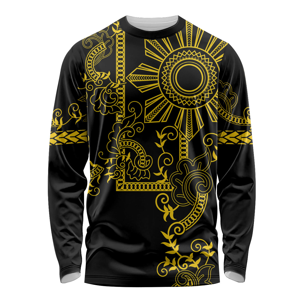 Filipino Sun Tribal Tattoo Long Sleeve Shirt Philippines Inspired Barong Simple Gold - Wonder Print Shop