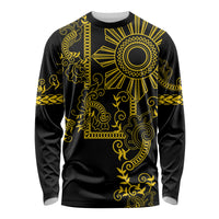 Filipino Sun Tribal Tattoo Long Sleeve Shirt Philippines Inspired Barong Simple Gold - Wonder Print Shop