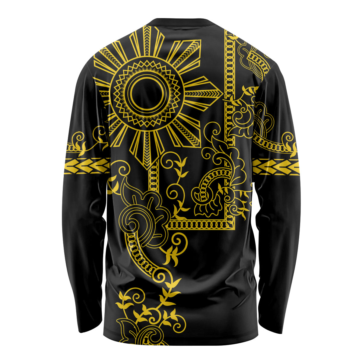 Filipino Sun Tribal Tattoo Long Sleeve Shirt Philippines Inspired Barong Simple Gold - Wonder Print Shop
