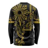 Filipino Sun Tribal Tattoo Long Sleeve Shirt Philippines Inspired Barong Simple Gold - Wonder Print Shop