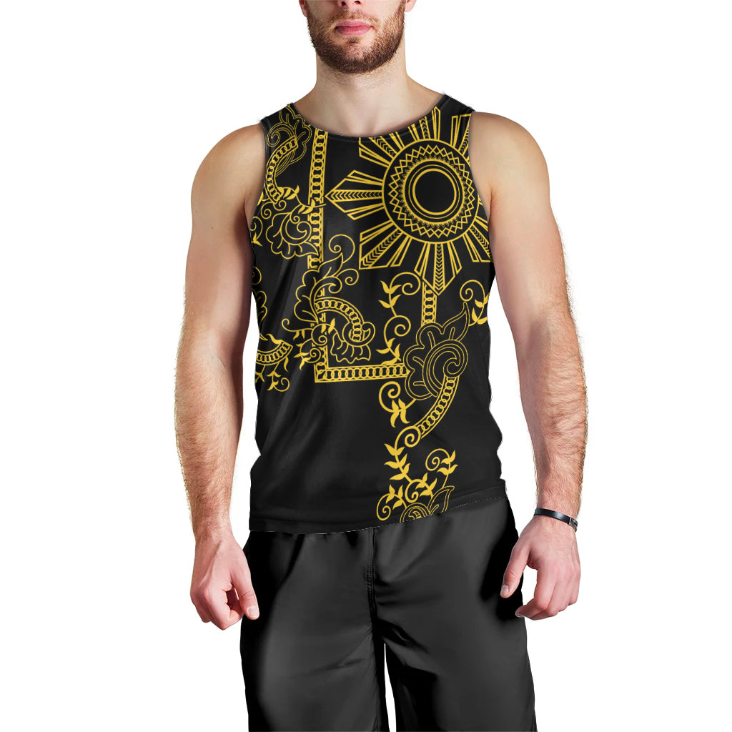 Filipino Sun Tribal Tattoo Men Tank Top Philippines Inspired Barong Simple Gold - Wonder Print Shop