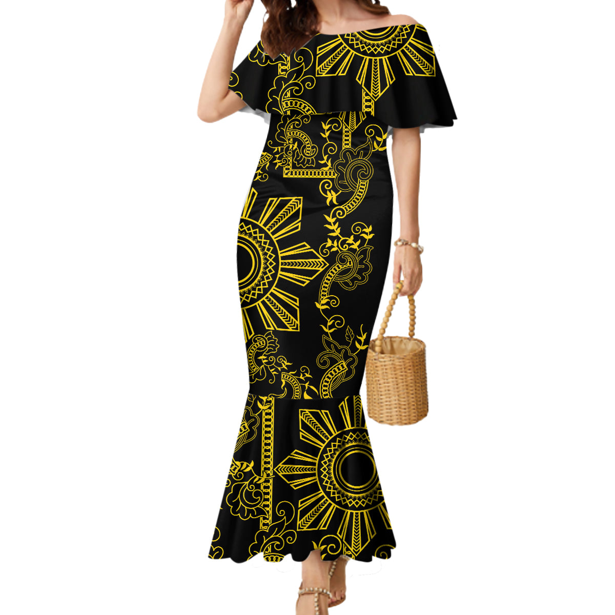 Filipino Sun Tribal Tattoo Mermaid Dress Philippines Inspired Barong Simple Gold - Wonder Print Shop