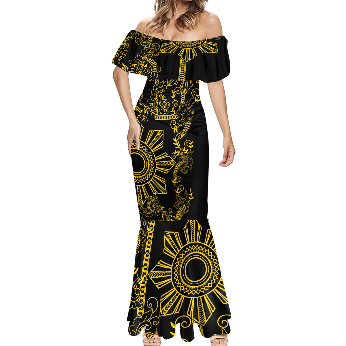 Filipino Sun Tribal Tattoo Mermaid Dress Philippines Inspired Barong Simple Gold - Wonder Print Shop