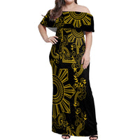 Filipino Sun Tribal Tattoo Off Shoulder Maxi Dress Philippines Inspired Barong Simple Gold - Wonder Print Shop