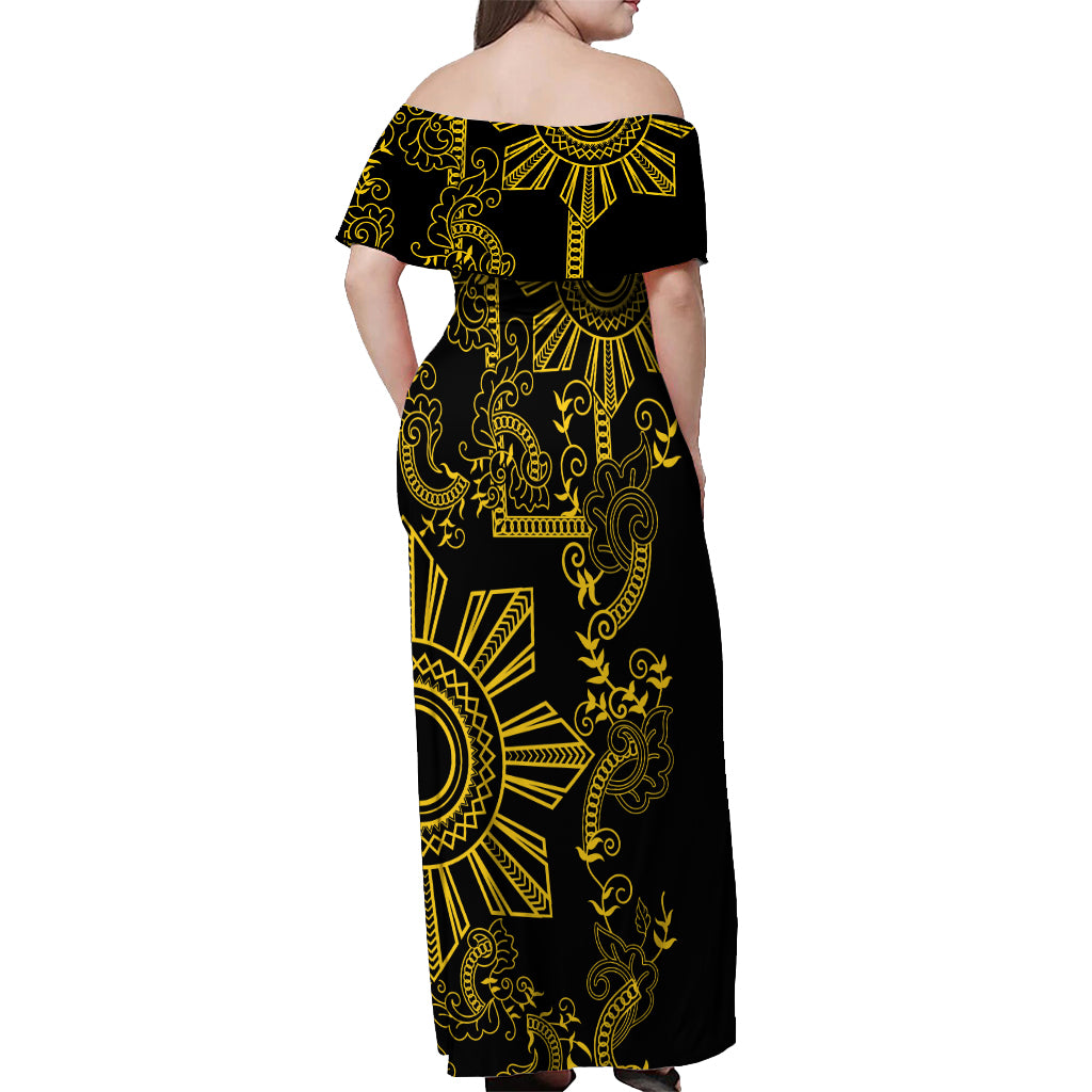 Filipino Sun Tribal Tattoo Off Shoulder Maxi Dress Philippines Inspired Barong Simple Gold - Wonder Print Shop