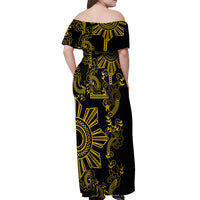 Filipino Sun Tribal Tattoo Off Shoulder Maxi Dress Philippines Inspired Barong Simple Gold - Wonder Print Shop