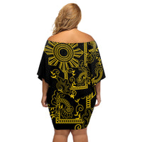 Filipino Sun Tribal Tattoo Off Shoulder Short Dress Philippines Inspired Barong Simple Gold - Wonder Print Shop