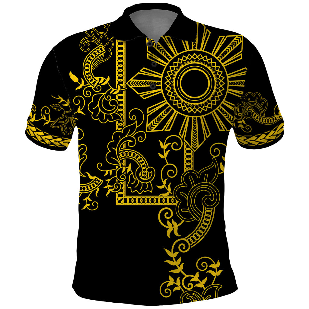 Filipino Sun Tribal Tattoo Polo Shirt Philippines Inspired Barong Simple Gold - Wonder Print Shop