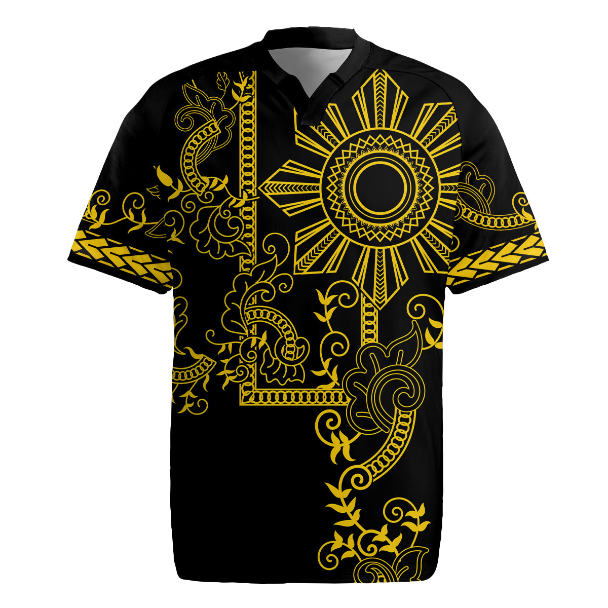 Filipino Sun Tribal Tattoo Rugby Jersey Philippines Inspired Barong Simple Gold - Wonder Print Shop