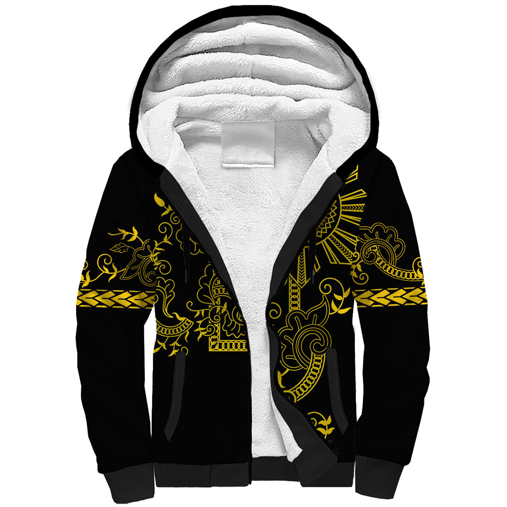 Filipino Sun Tribal Tattoo Sherpa Hoodie Philippines Inspired Barong Simple Gold - Wonder Print Shop
