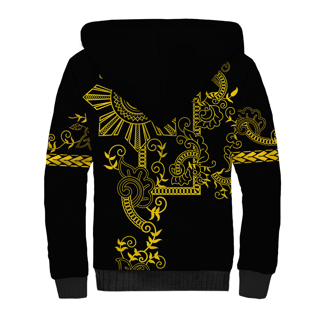 Filipino Sun Tribal Tattoo Sherpa Hoodie Philippines Inspired Barong Simple Gold - Wonder Print Shop