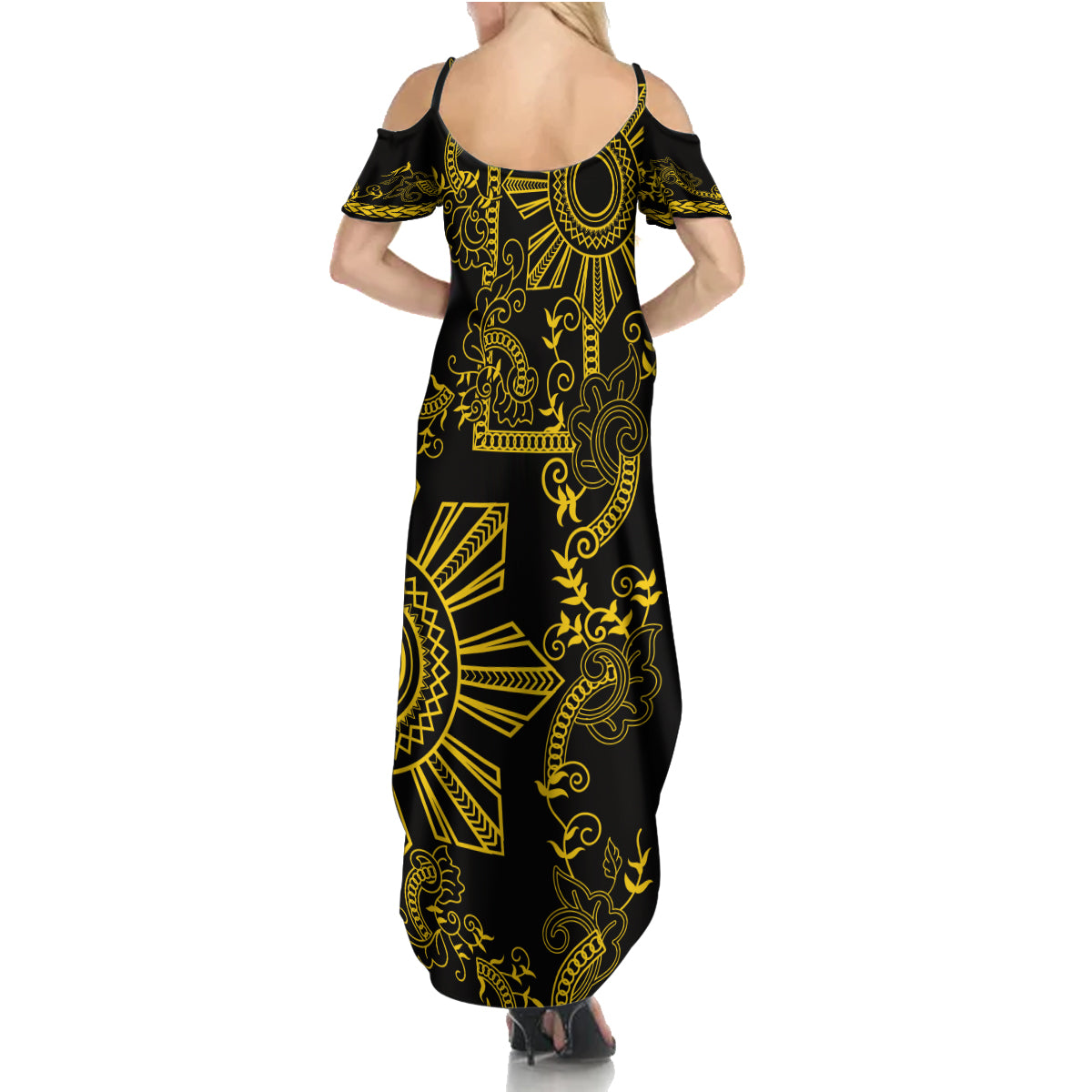 Filipino Sun Tribal Tattoo Summer Maxi Dress Philippines Inspired Barong Simple Gold - Wonder Print Shop