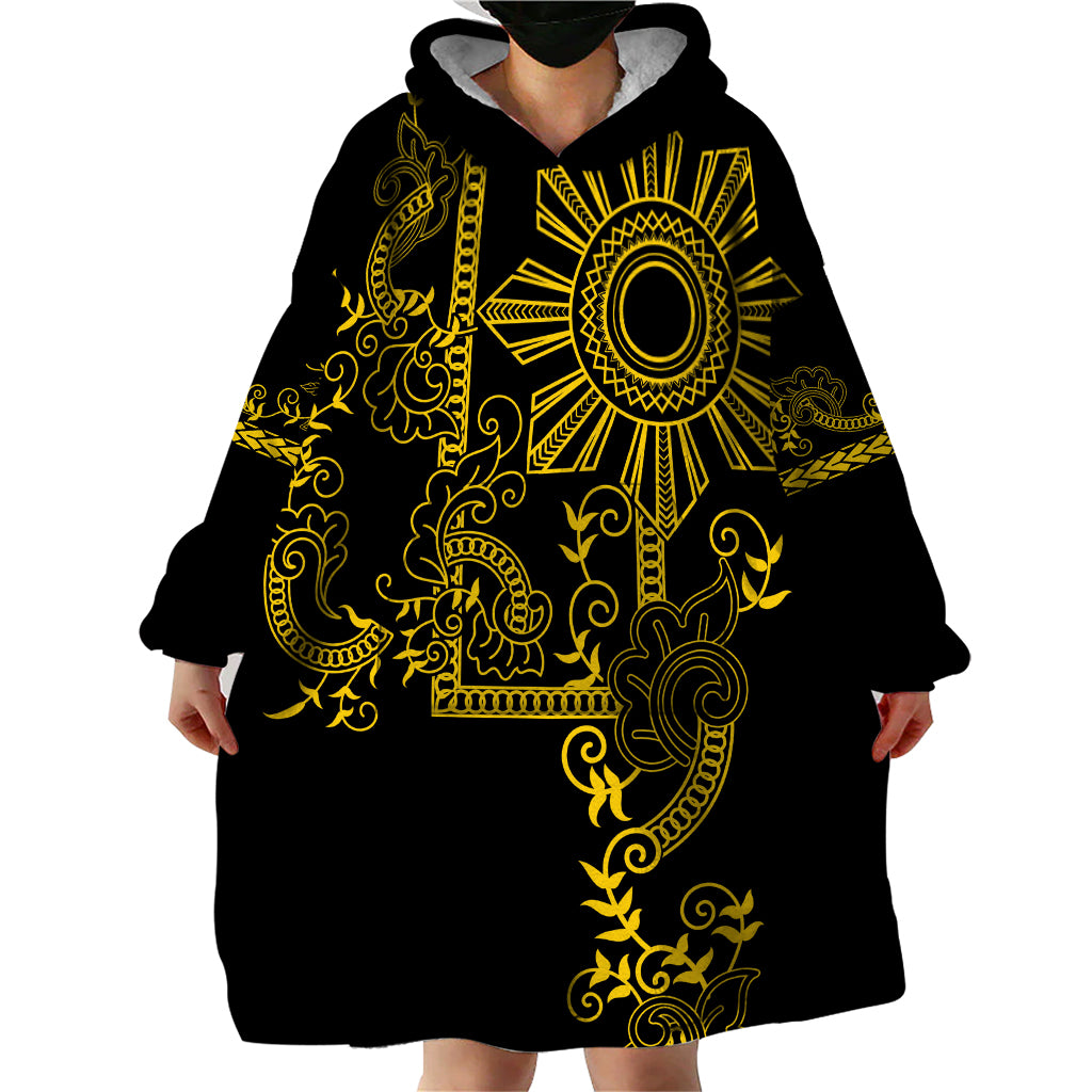 Filipino Sun Tribal Tattoo Wearable Blanket Hoodie Philippines Inspired Barong Simple Gold - Wonder Print Shop