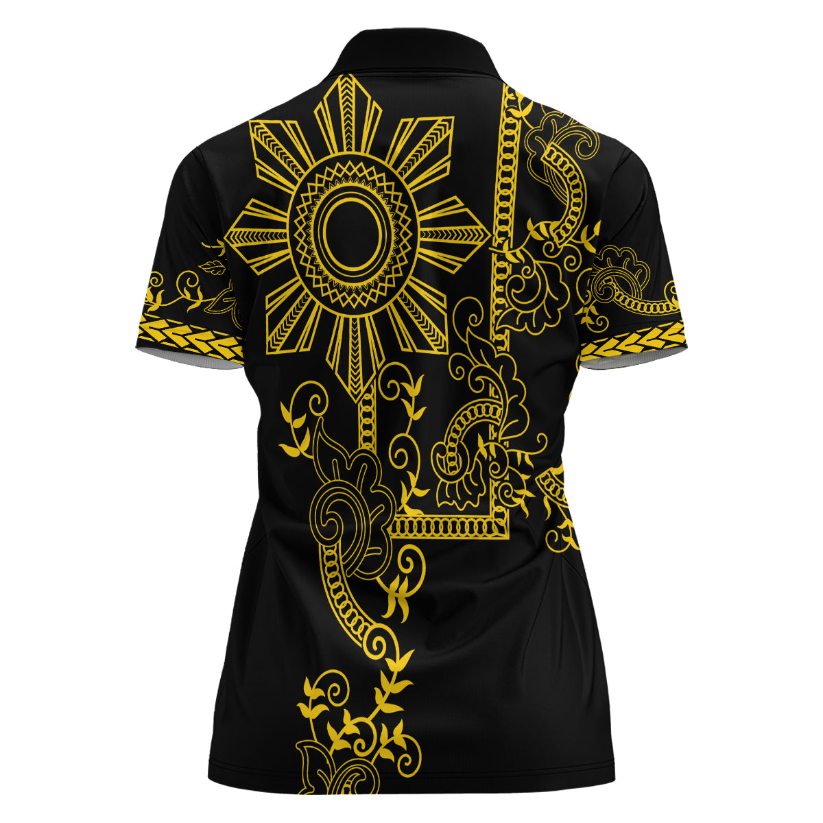 Filipino Sun Tribal Tattoo Women Polo Shirt Philippines Inspired Barong Simple Gold - Wonder Print Shop