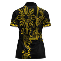 Filipino Sun Tribal Tattoo Women Polo Shirt Philippines Inspired Barong Simple Gold - Wonder Print Shop